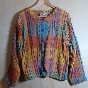 Silver Stream Textured Button Front Jacket, 100% Cotton, Made In India, Pockets